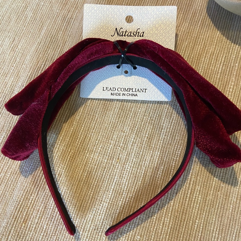 New Burgundy Velvet headband with bow.